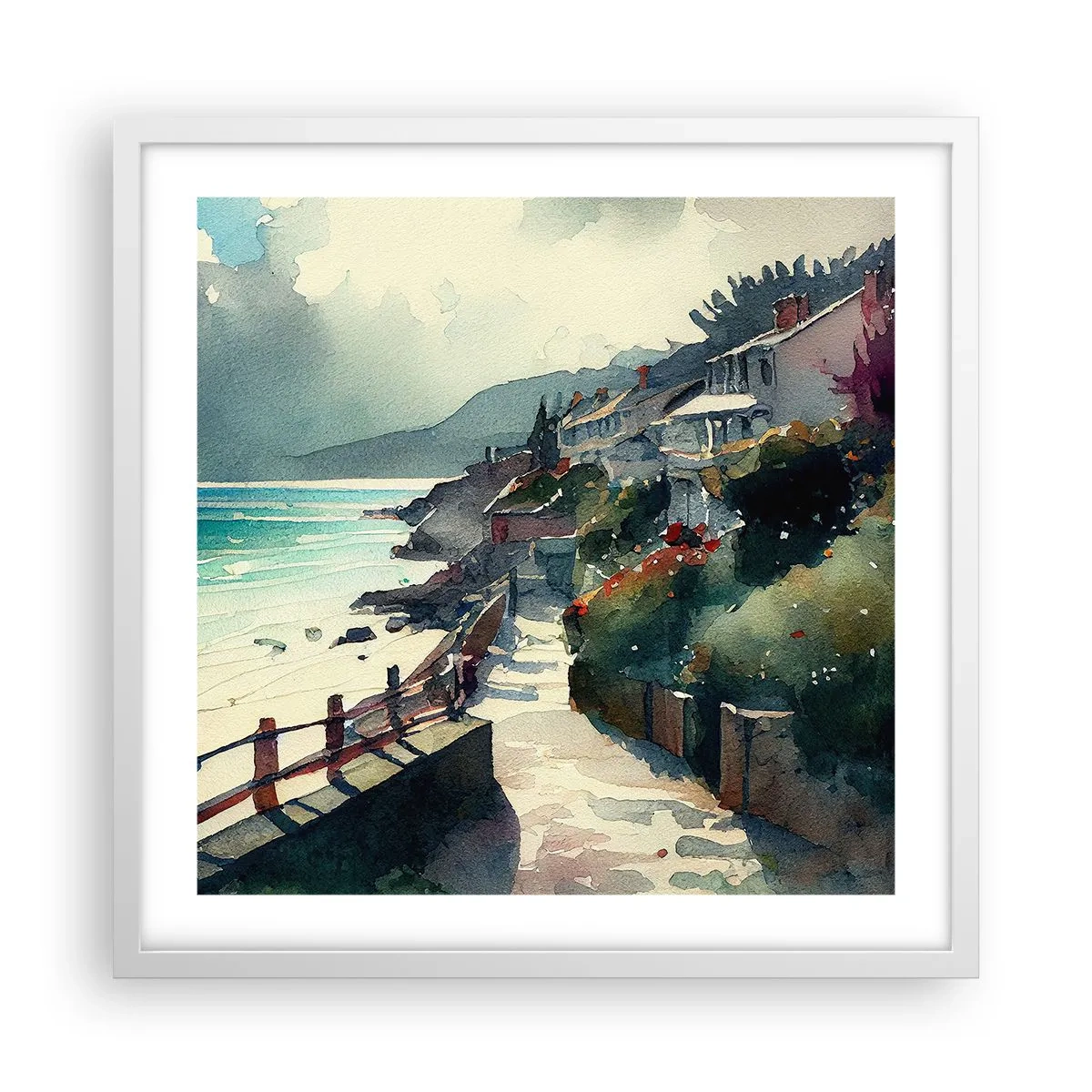 Poster în ramă albă - Orășel mediteraneean - 50x50 cm