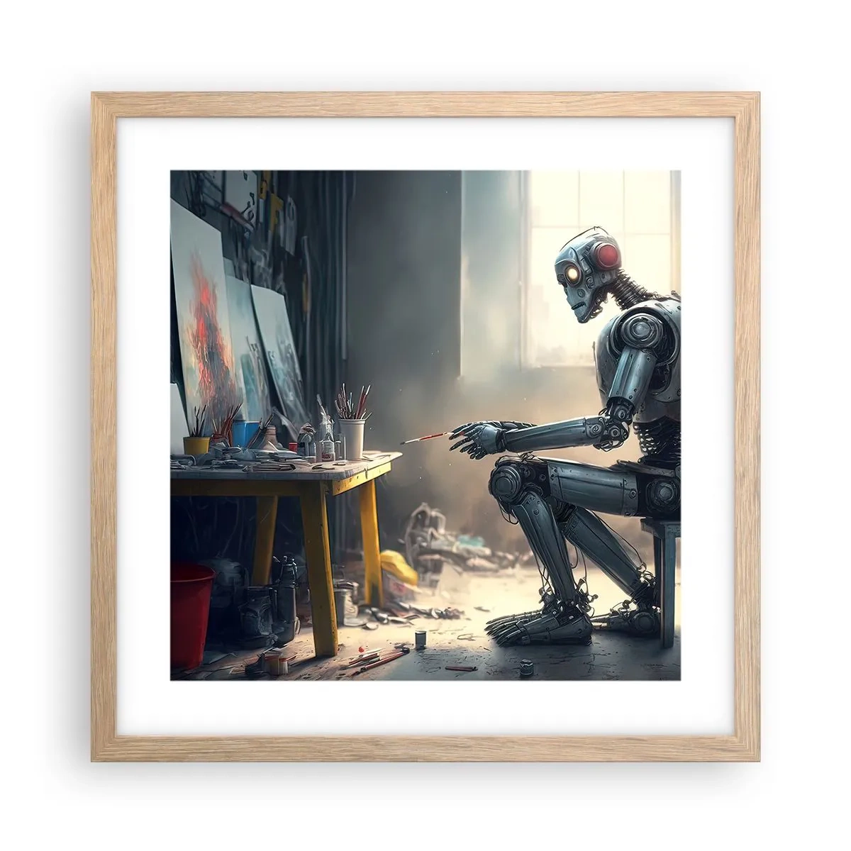 Poster în ramă de stejar deschis - Actul de creație - 40x40 cm