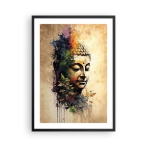 Poster în ramă neagră - Un portret colorat al lui Buddha într-un stil artistic de acuarelă. - 50x70cm - Namaste! - Decorațiune modernă pentru perete pentru living și dormitor ARTTOR