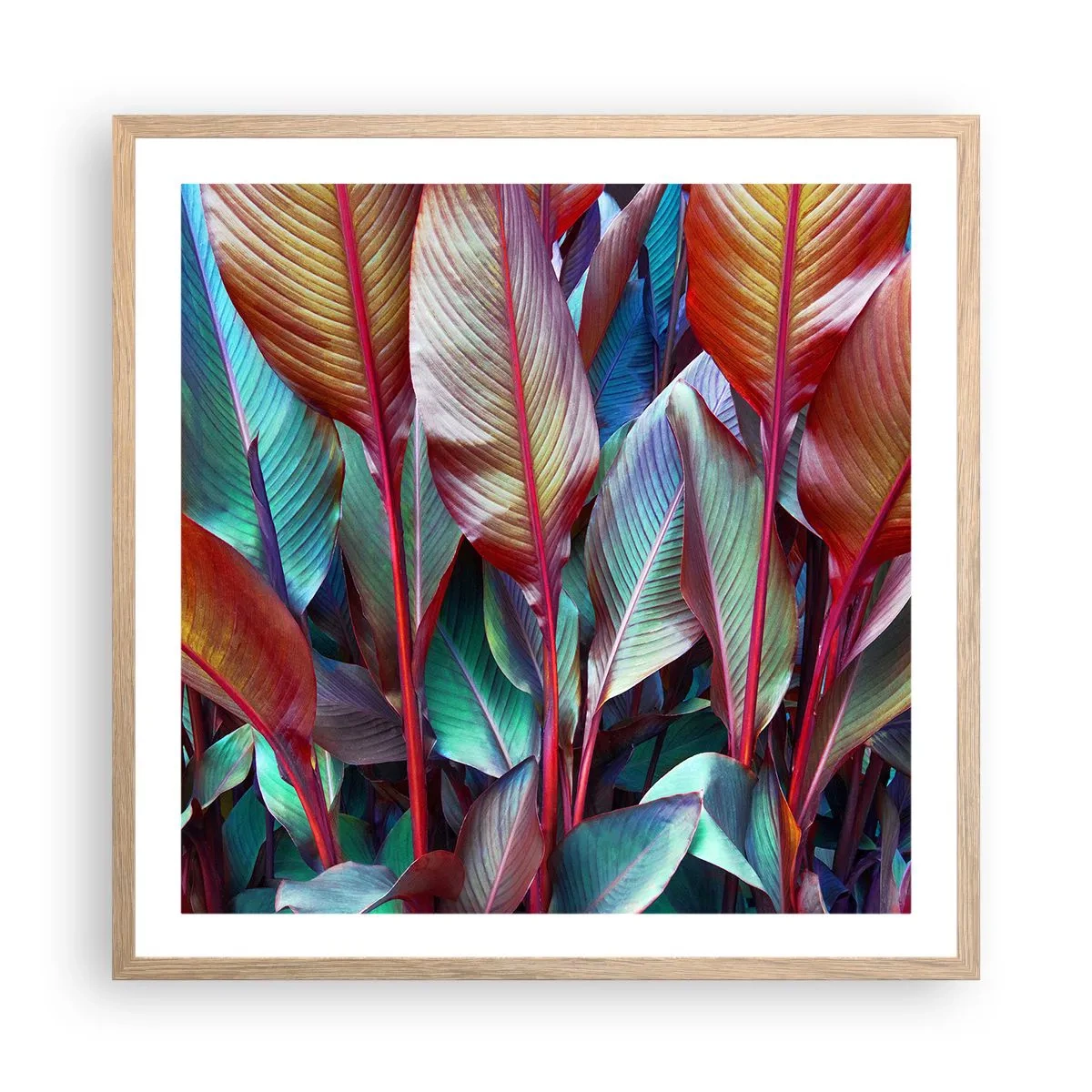 Poster în ramă de stejar deschis - Tufiș colorat - 60x60 cm