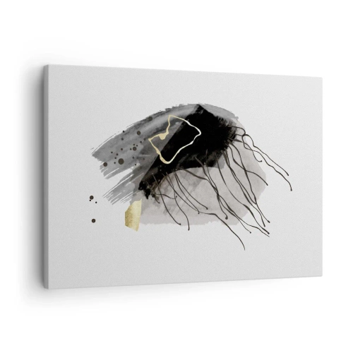Tablou pe pânză Canvas - O compoziție abstractă cu accente de negru și auriu. - 70x50cm - Negru și aur - Decorațiune modernă pentru perete pentru living și dormitor ARTTOR