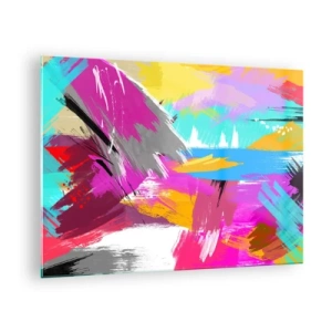 Tablou pe sticlă - Abstracție colorată cu tușe dinamice - 70x50cm - Mâzgălituri cu pensula - Decorațiune modernă pentru perete pentru living și dormitor ARTTOR