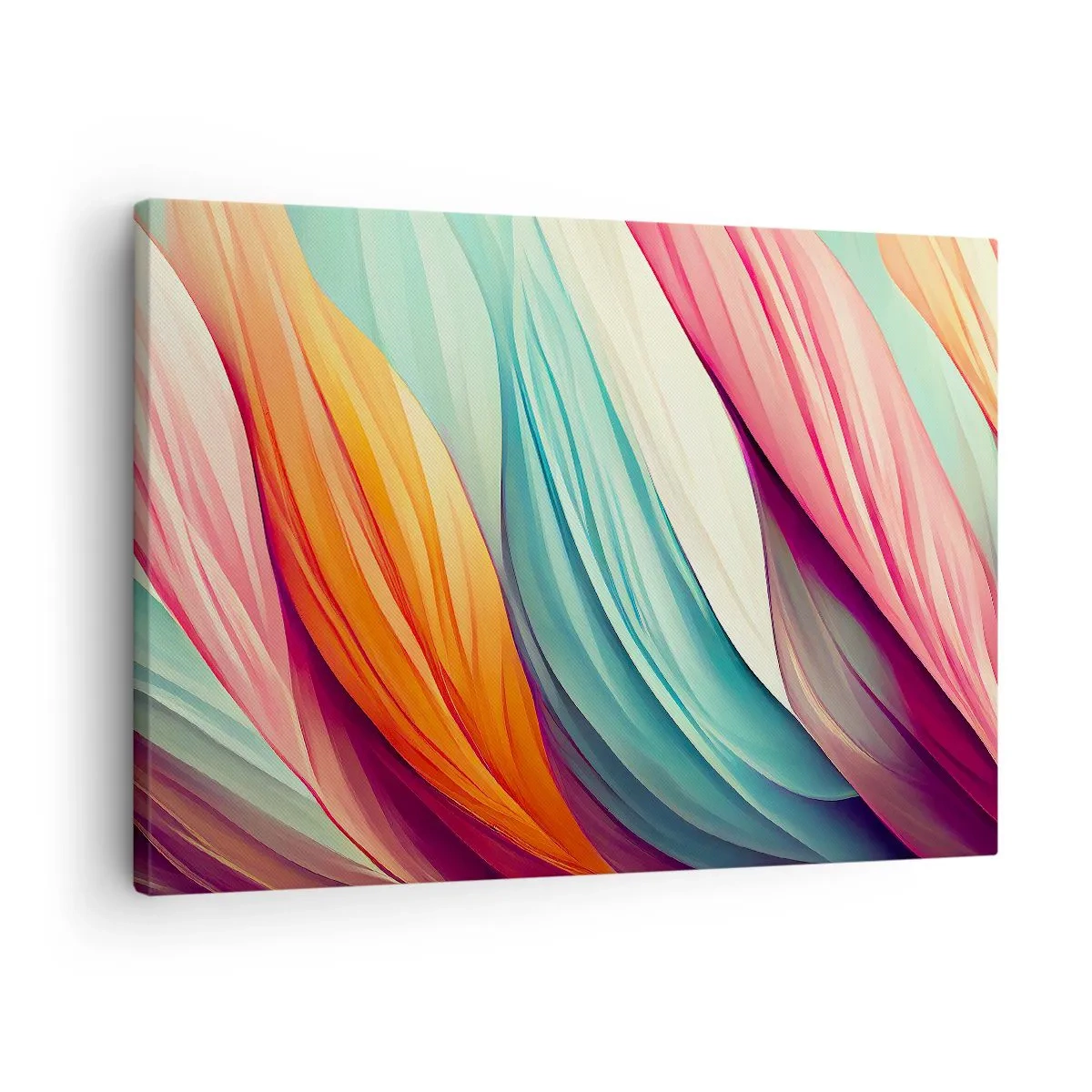 Tablou pe pânză Canvas - Linii abstracte în culori pastelate și vibrante - 70x50cm - Țesătură de curcubeu - Decorațiune modernă pentru perete pentru living și dormitor ARTTOR