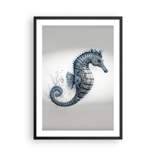 Poster în ramă neagră - Ilustrație detaliată a unui căluț de mare pe un fundal deschis - 50x70cm - O glumă inocentă a naturii - Decorațiune modernă pentru perete pentru living și dormitor ARTTOR