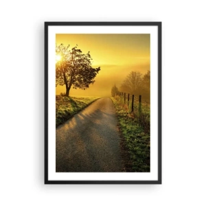 Poster în ramă neagră - Un drum printre câmpuri la răsărit - 50x70cm - O după-amiază de miel - Decorațiune modernă pentru perete pentru living și dormitor ARTTOR