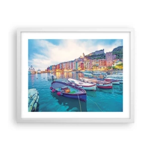 Poster în ramă albă - O seară plină de culoare în port - 50x40 cm
