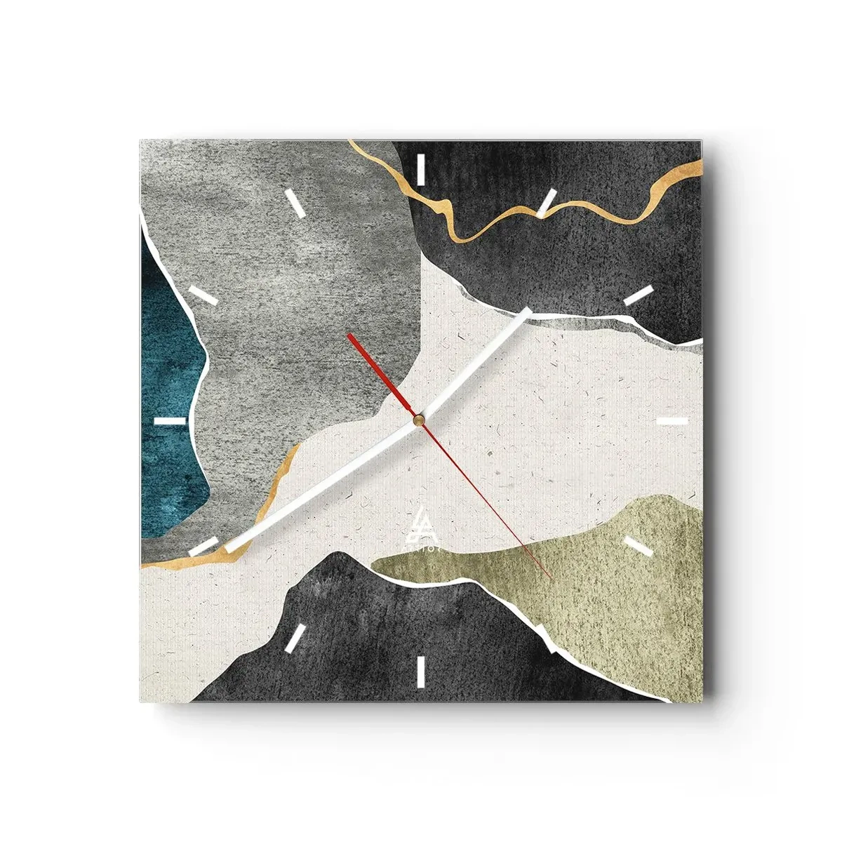 Ceas de perete - Ceas pe sticlă - Compoziție mozaic cu fir de aur - 40x40 cm