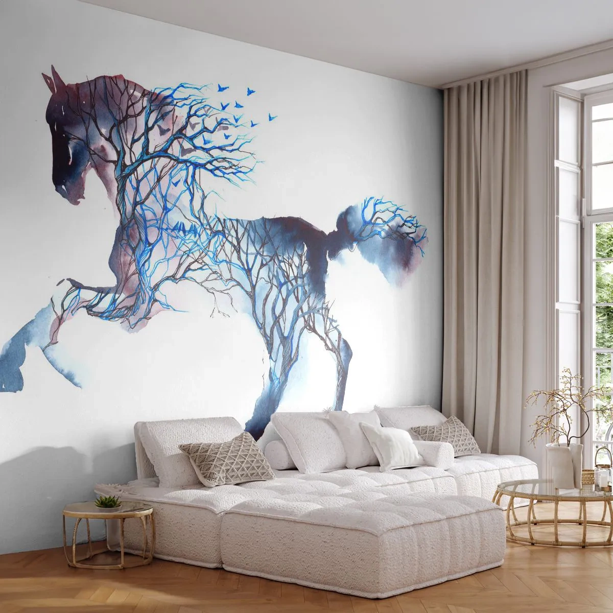 Tapet Autoadeziv Deluxe Sticker - Și ca și cum pădurea s-ar fi mișcat - Abstracția, Cal, Animale - 250x175 cm