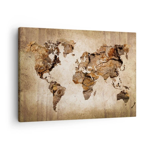 Tablou pe pânză Canvas - O hartă a lumii în stil rustic, din lemn - 70x50cm - Descoperirea lumii - Decorațiune modernă pentru perete pentru living și dormitor ARTTOR