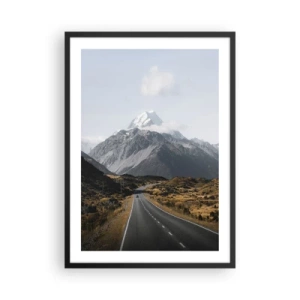 Poster în ramă neagră - Drumul care duce spre munții maiestuoși - 50x70cm - Drumul spre inima munților - Decorațiune modernă pentru perete pentru living și dormitor ARTTOR