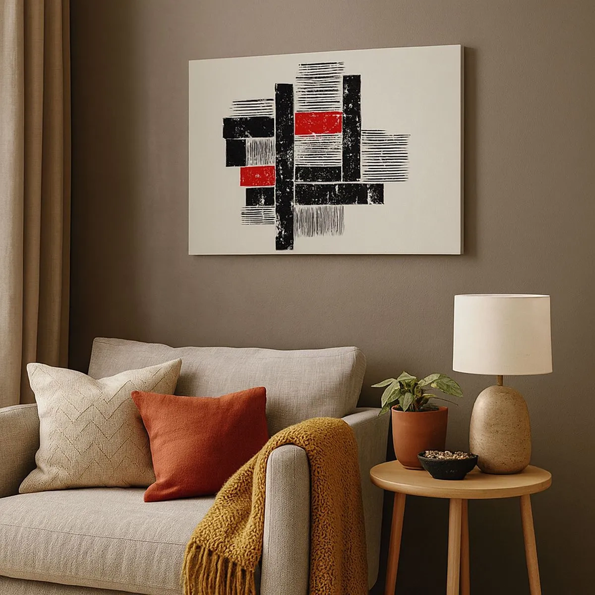 Tablou pe pânză Canvas - Compoziție geometrică abstractă în negru și roșu - 70x50cm - Roșu și negru - Decorațiune modernă pentru perete pentru living și dormitor ARTTOR
