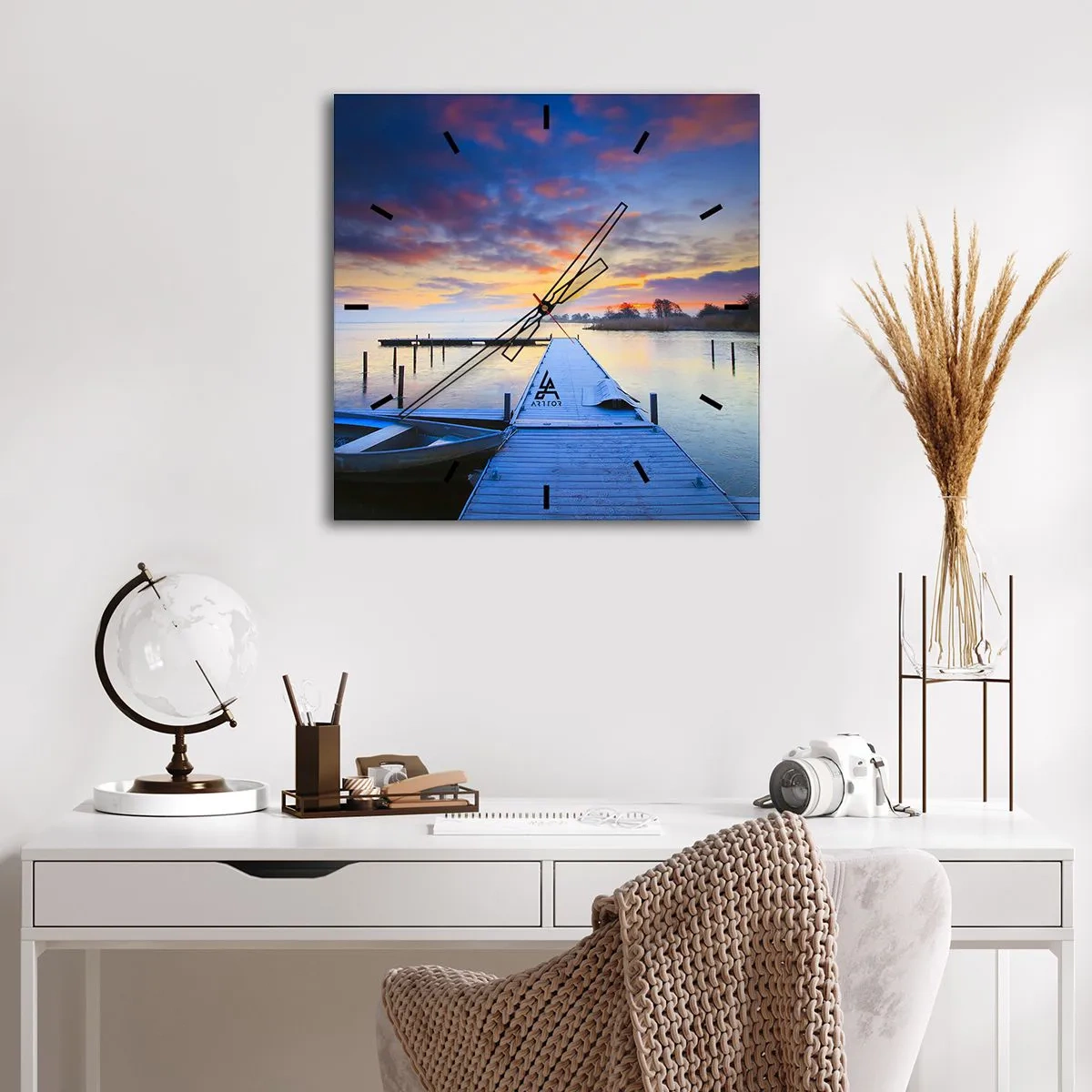 Ceas de perete - Ceas pe sticlă - Seninătate mov-auriu - 40x40 cm
