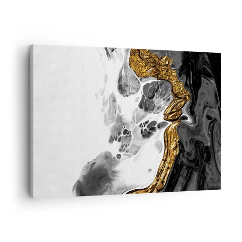 Tablou pe pânză Canvas - O compoziție abstractă cu accente de auriu și negru. - 70x50cm - Compoziție organică - Decorațiune modernă pentru perete pentru living și dormitor ARTTOR
