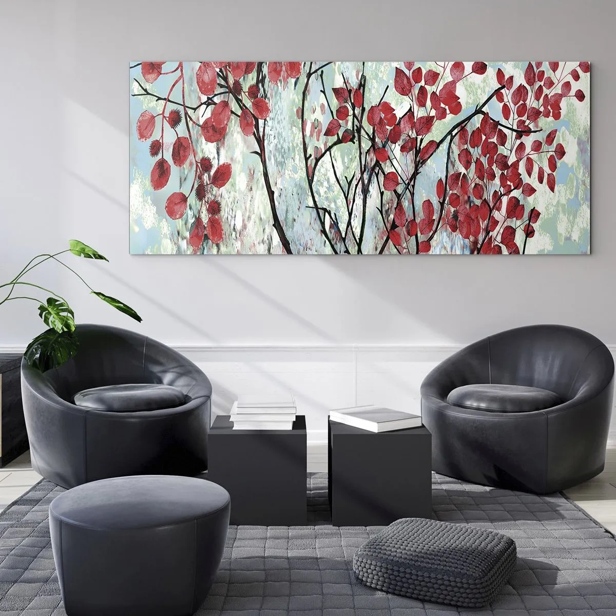 Tablou pe sticlă - Arbore în stacojiu - 100x40 cm