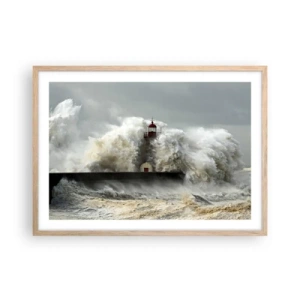 Poster în ramă de stejar deschis - Mânia oceanului - 70x50 cm