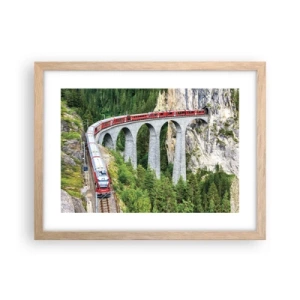 Poster în ramă de stejar deschis - Cu trenul prin munți - 40x30 cm