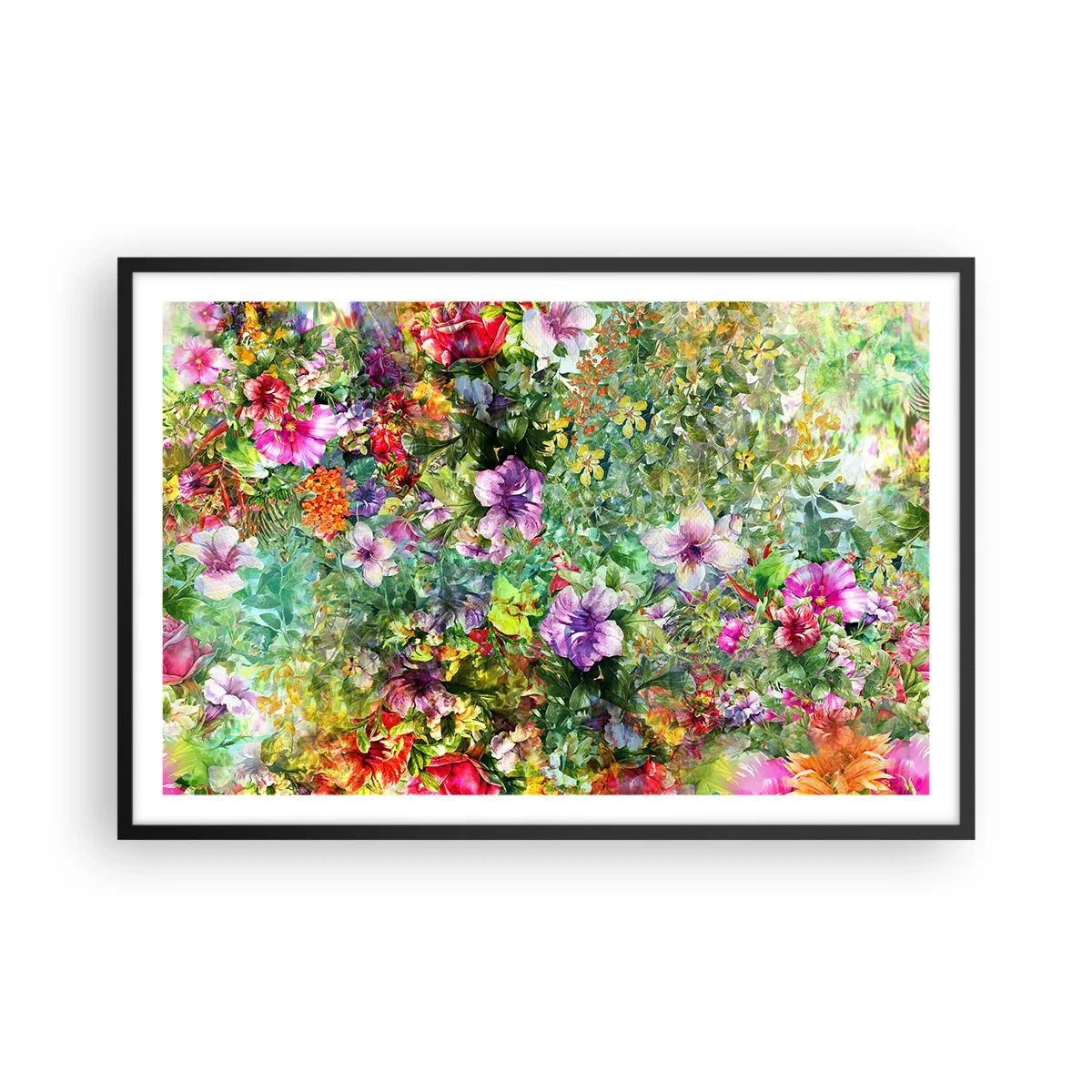 Poster în ramă neagră - Să ne pierdem în flori - 91x61 cm