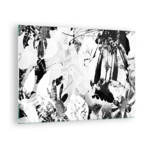 Tablou pe sticlă - Aranjament floral alb-negru într-un stil artistic - 70x50cm - Toamna în negativ - Decorațiune modernă pentru perete pentru living și dormitor ARTTOR
