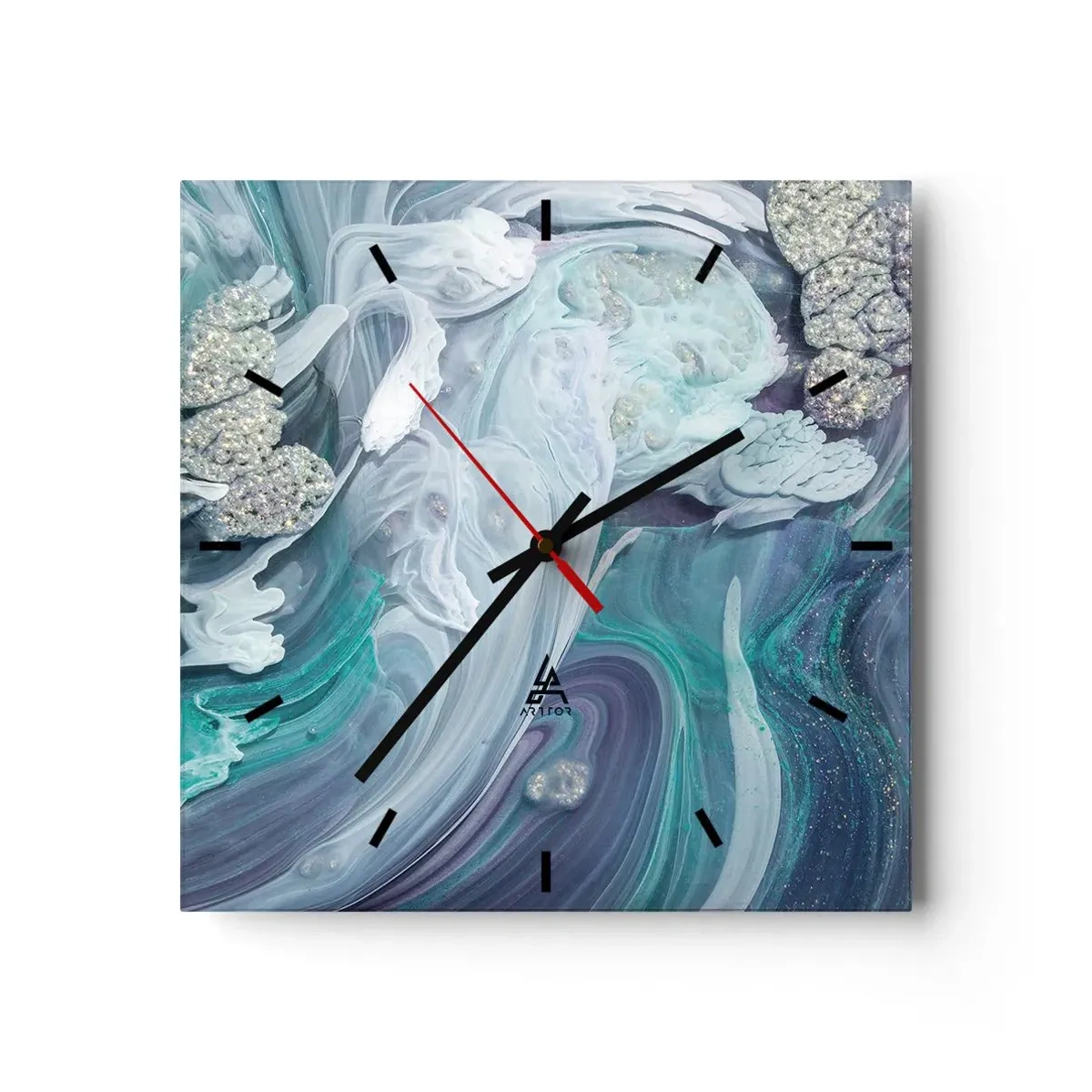 Ceas de perete - Ceas pe sticlă - Râuri de albastru - 40x40 cm