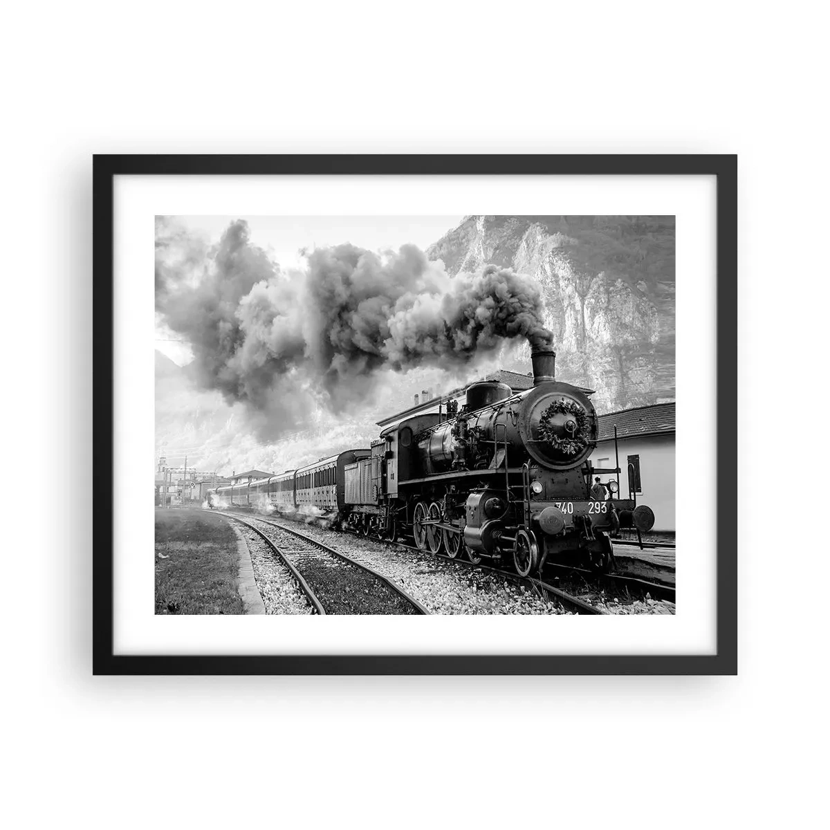 Poster în ramă neagră - La gară... - 50x40 cm