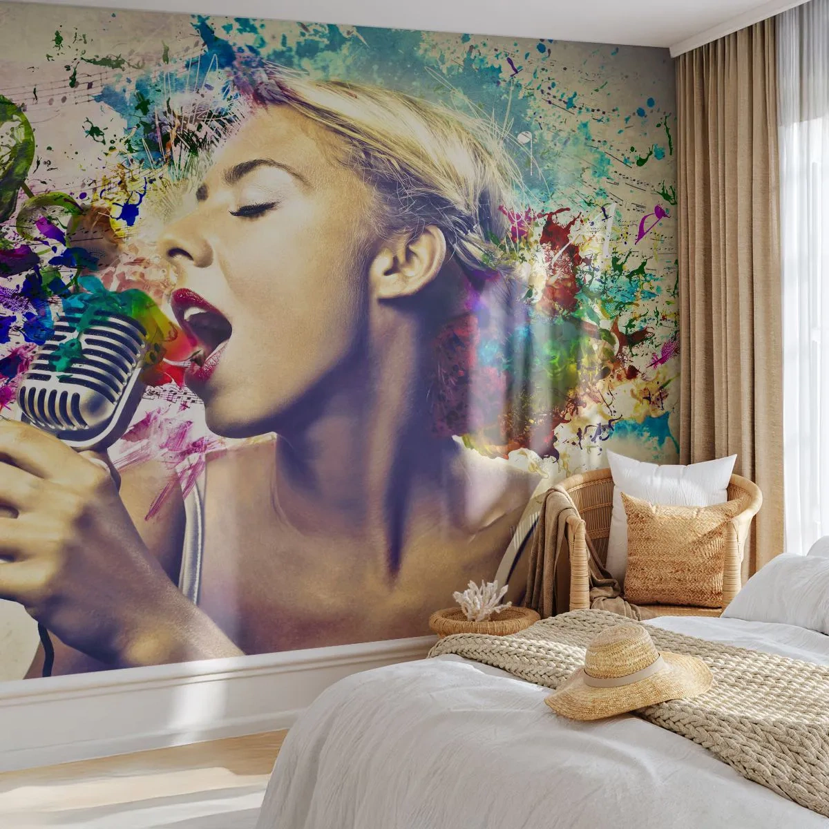 Tapet Premium Canvas - Pictează lumea cu vocea ta - Femeie, Muzică, 3D - 250x175 cm