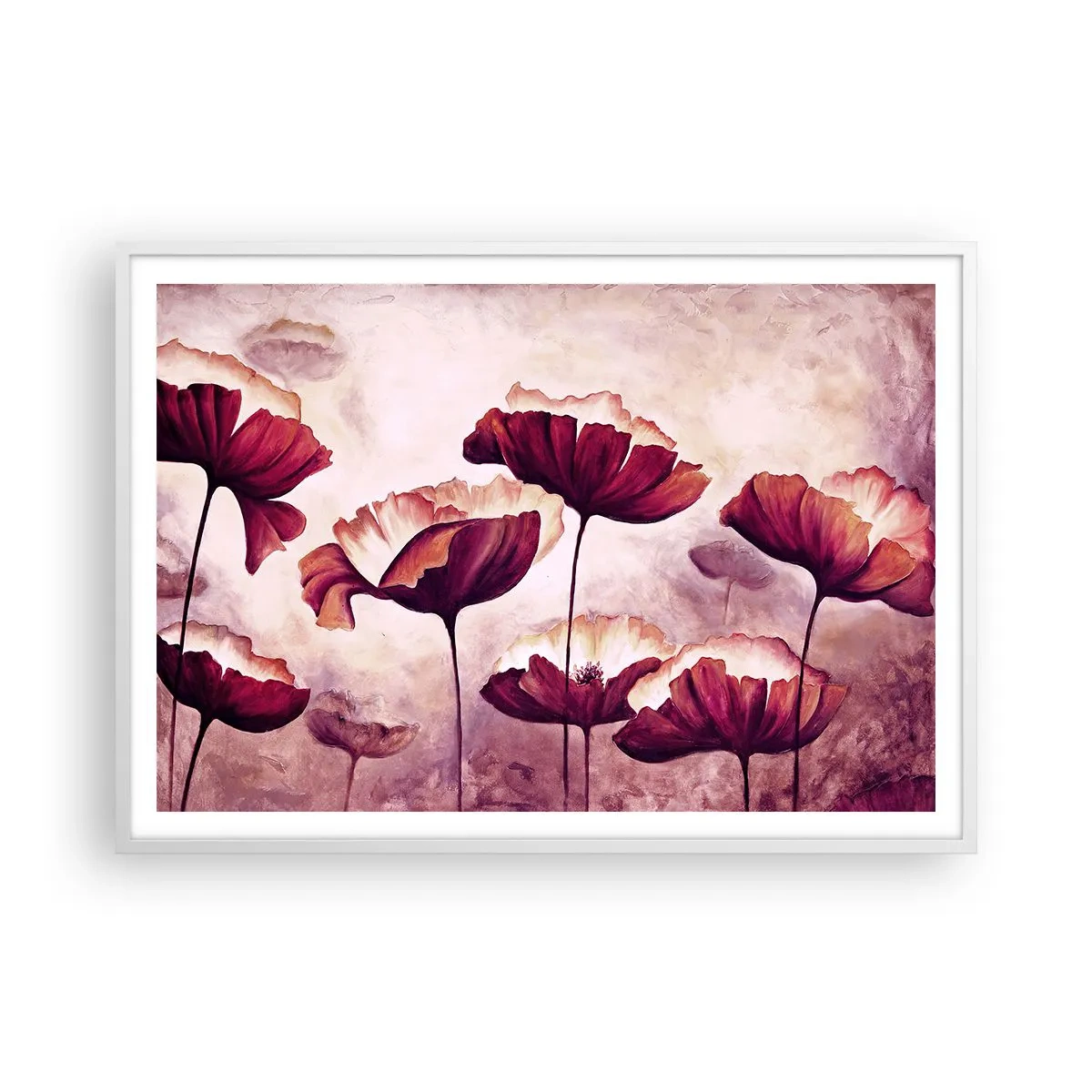 Poster în ramă albă - Fulgi roșii și albi - 100x70 cm