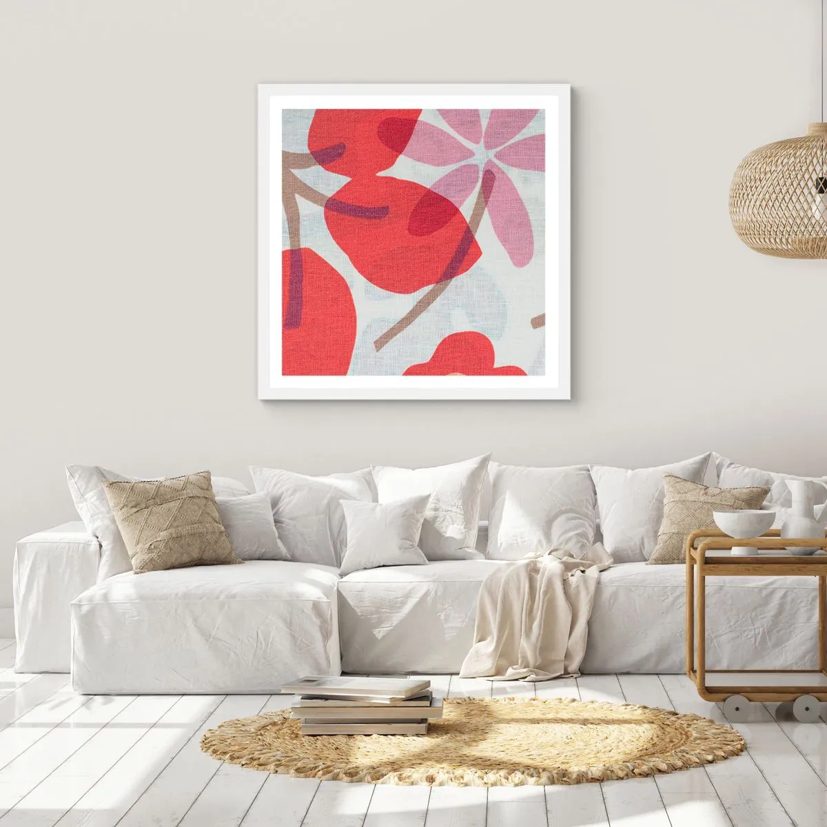 Poster în ramă albă - Aranjament floral în roz - 40x40 cm