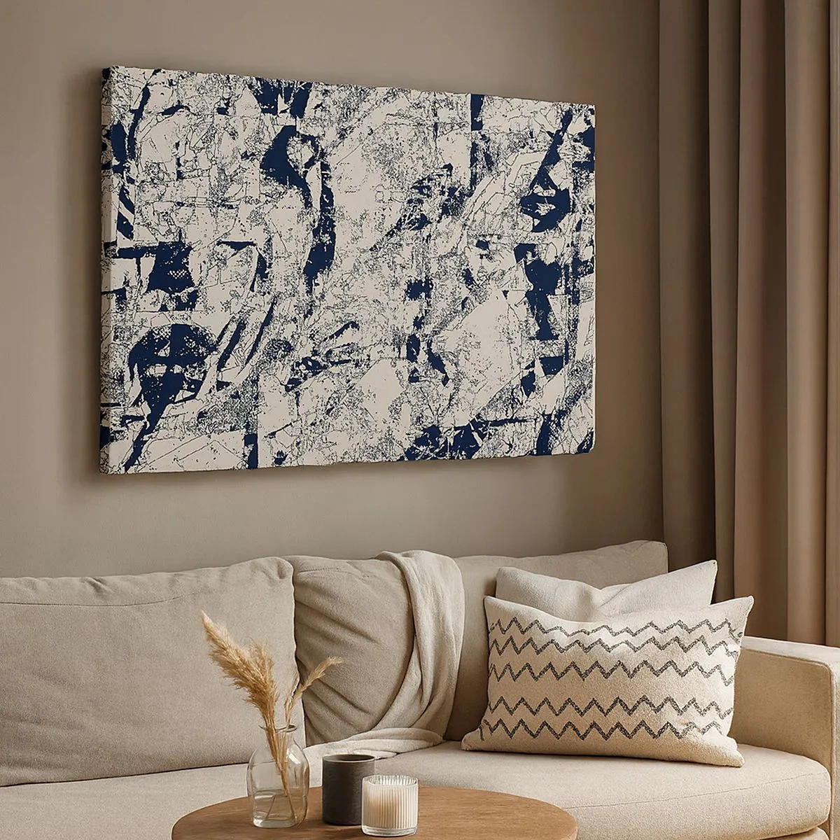 Tablou pe pânză Canvas - Compoziție abstractă în alb-negru cu un aspect dinamic - 70x50cm - Întrepătrunderea contrariilor - Decorațiune modernă pentru perete pentru living și dormitor ARTTOR