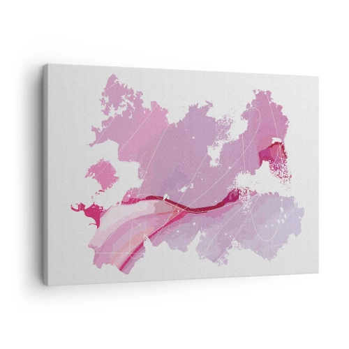 Tablou pe pânză Canvas - Hartă abstractă a lumii în nuanțe de roz - 70x50cm - Harta unei lumi roz - Decorațiune modernă pentru perete pentru living și dormitor ARTTOR