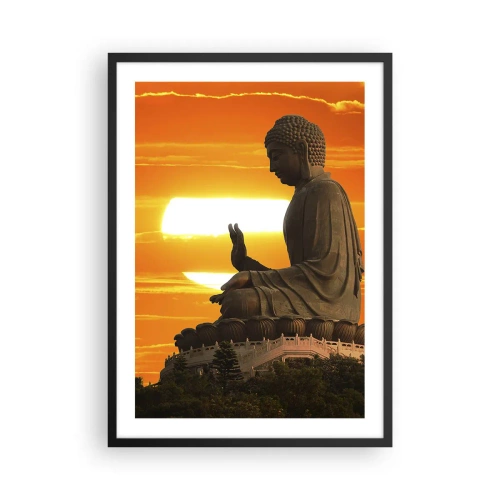 Poster în ramă neagră - statuie a lui Buddha pe un cer portocaliu - 50x70cm - Fără frică de lume - Decorațiune modernă pentru perete pentru living și dormitor ARTTOR