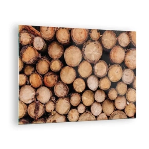 Tablou pe sticlă - Trunchiuri de copaci aranjate vertical cu inele de creștere vizibile - 70x50cm - Un nou început - Decorațiune modernă pentru perete pentru living și dormitor ARTTOR
