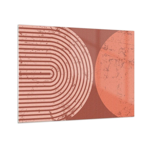 Tablou pe sticlă - Grafică geometrică de culoarea ruginii cu un semicerc și un cerc - 70x50cm - Relație strânsă - Decorațiune modernă pentru perete pentru living și dormitor ARTTOR