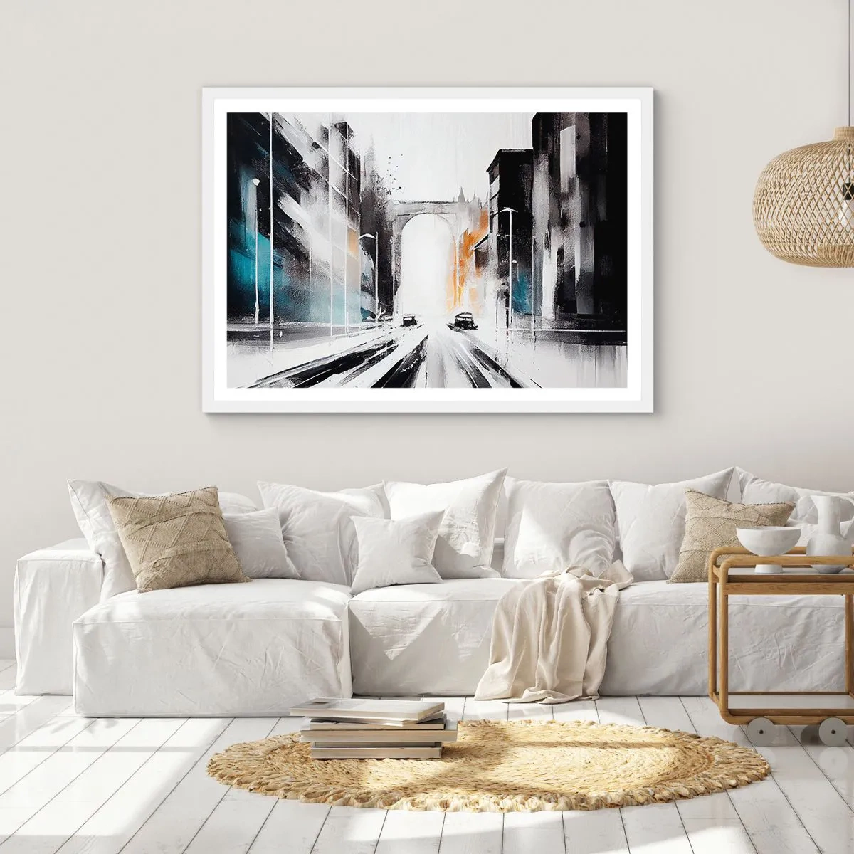 Poster în ramă albă - Studiu de oraș: arhitectură și mișcare - 50x40 cm