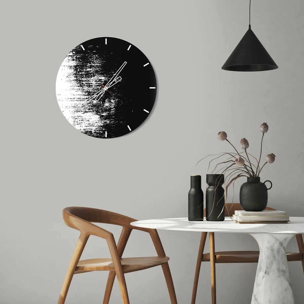 Ceas de perete - Ceas pe sticlă - Rezumat alb-negru cu efect de pensulă - 30x30cm - Iar câștigătorul este... - Decorațiune modernă pentru perete pentru living, bucătărie și dormitor ARTTOR