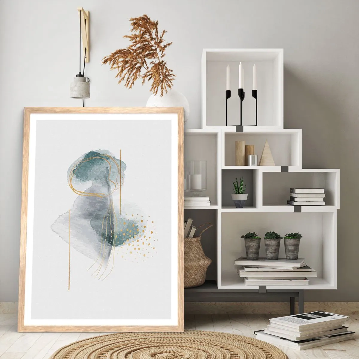 Poster în ramă de stejar deschis - Despre relația dintre gri și auriu - 50x70 cm