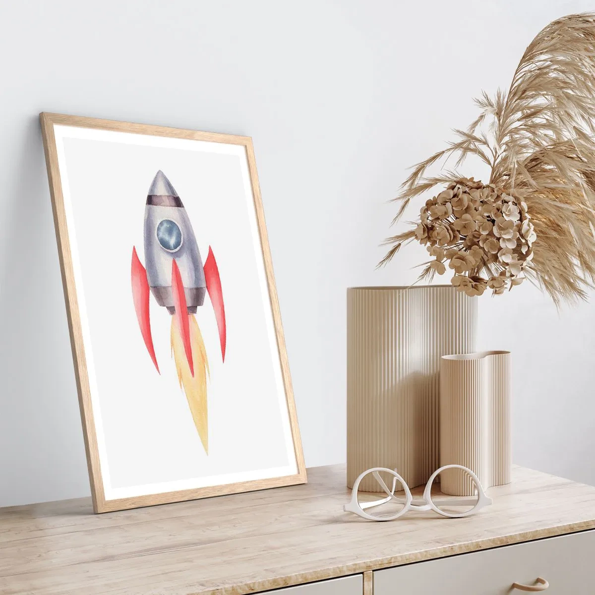 Poster în ramă de stejar deschis - Mai sus, mai repede, mai departe - 61x91 cm