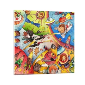 Tablou pe sticlă - O mare aventură spațială - 30x30 cm