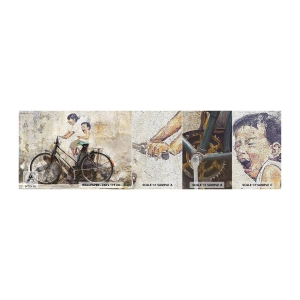 Mostră tapet Premium Canvas - Adevărat sau fals? - Abstracția, mural, Bicicleta - 100x30 cm