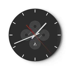 Ceas de perete - Ceas pe sticlă - Fundal negru cu un model alb inspirat de un motiv celtic - 30x30cm - În spirit celtic - Decorațiune modernă pentru perete pentru living, bucătărie și dormitor ARTTOR