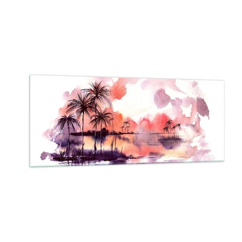 Tablou pe sticlă - Liniștea tropicelor în roșu - 100x40 cm