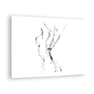 Tablou pe sticlă - Contur feminin abstract, format din linii negre, fumurii - 70x50cm - Frumoasa și puternică - Decorațiune modernă pentru perete pentru living și dormitor ARTTOR