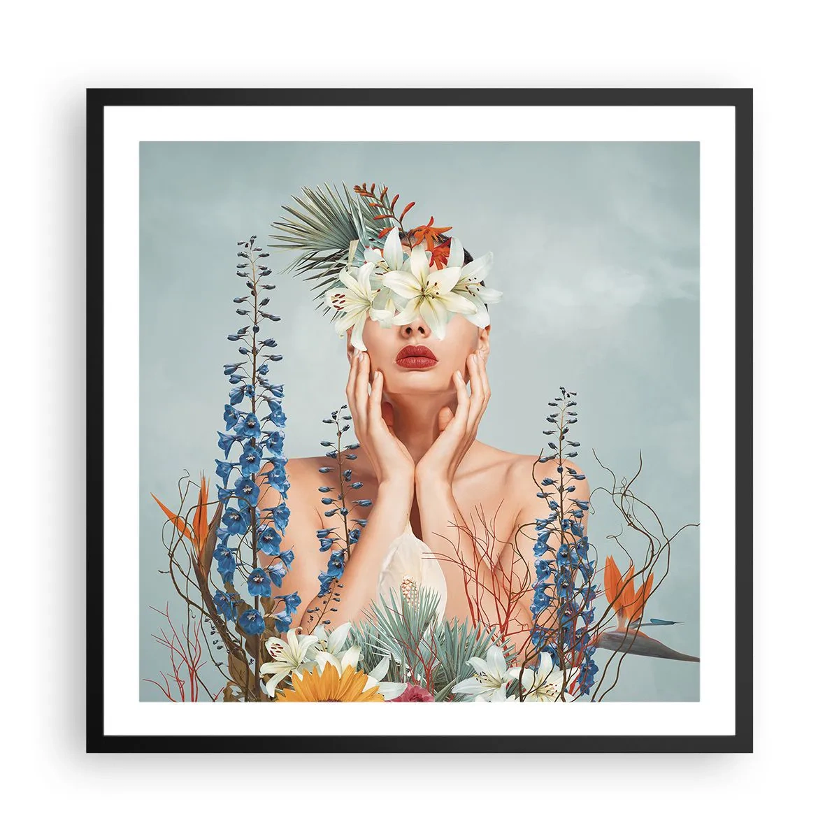 Poster în ramă neagră - Femeia floare - 60x60 cm