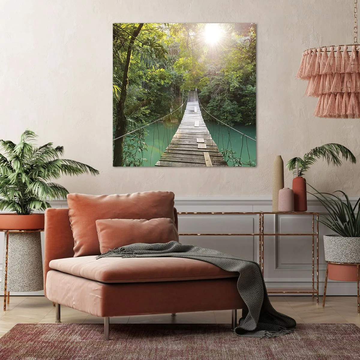 Tablou pe pânză - Peste apa de azur spre pădurea de azur - 30x30 cm