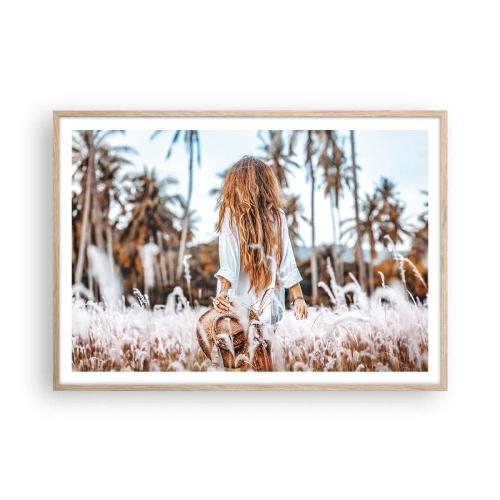 Poster în ramă de stejar deschis - Născută din puful de iarbă - 100x70 cm