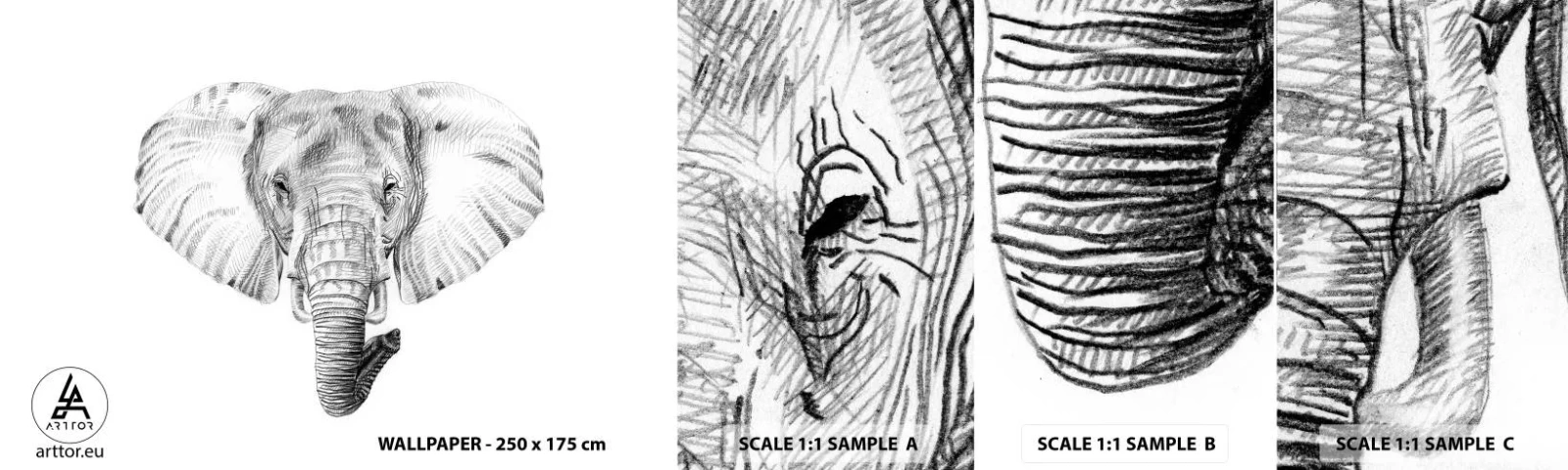 Mostră tapet autocolant Deluxe Sticker - Mare ca un elefant - Animale, Elefant, Grafică - 100x30 cm