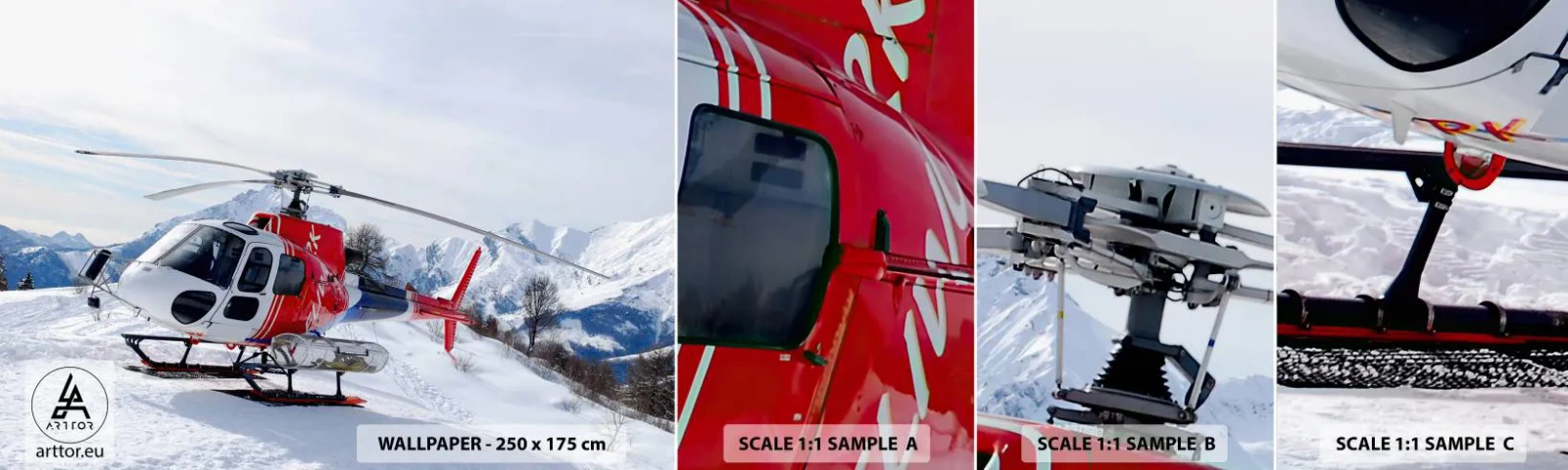 Mostră de Tapet Standard Eco - Întotdeauna gata - Elicopter, Peisaj, Alpi - 100x30 cm