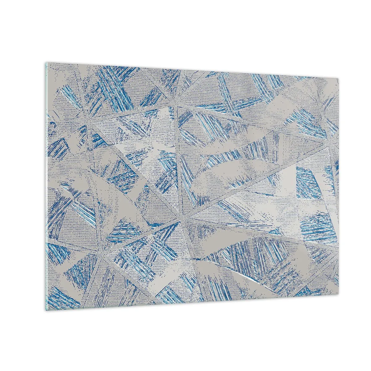 Tablou pe sticlă - Modele geometrice în nuanțe de gri și albastru - 70x50cm - Într-un labirint de gri-albastru - Decorațiune modernă pentru perete pentru living și dormitor ARTTOR