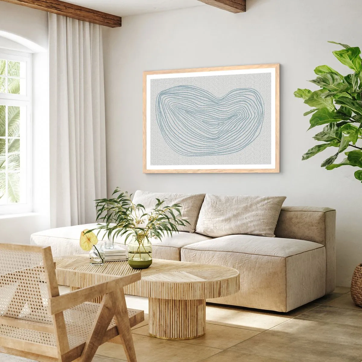 Poster în ramă de stejar deschis - Zâmbet de picături - 91x61 cm