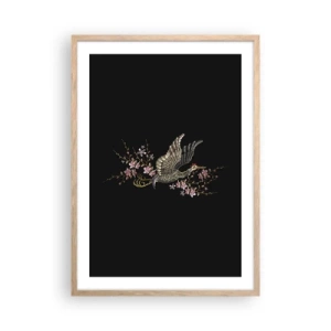 Poster în ramă de stejar deschis - Pasăre exotică brodată - 50x70 cm