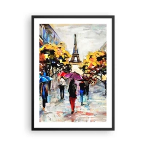 Poster în ramă neagră - Turnul Eiffel într-un peisaj de toamnă cu umbrele colorate - 50x70cm - Deosebit de frumos în toamnă - Decorațiune modernă pentru perete pentru living și dormitor ARTTOR